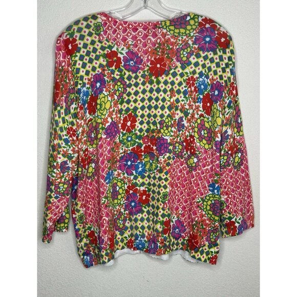 Talbots Cardigan Sweater 2X Floral Lightweight Geometric Floral Office Church - Picture 2 of 12
